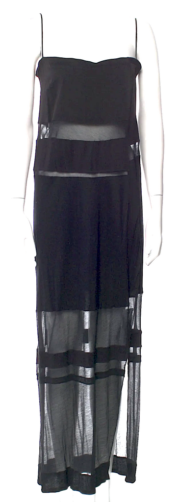 HELMUT LANG NY. Black Viscose/Cotton Blend Square Neckline Long Dress