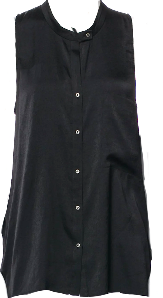 HELMUT LANG Black Crew Neck Sleeveless Button-Up Blouse/Top