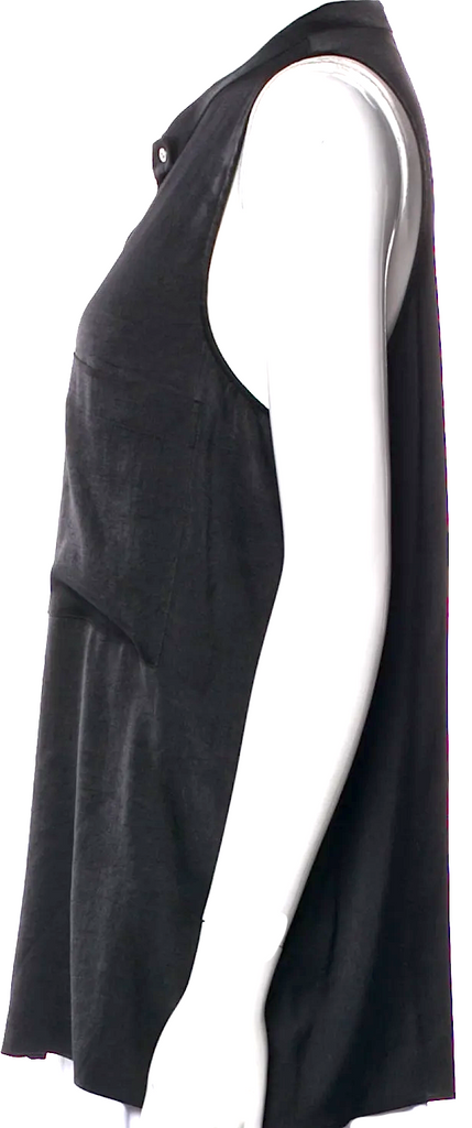 HELMUT LANG Black Crew Neck Sleeveless Button-Up Blouse/Top
