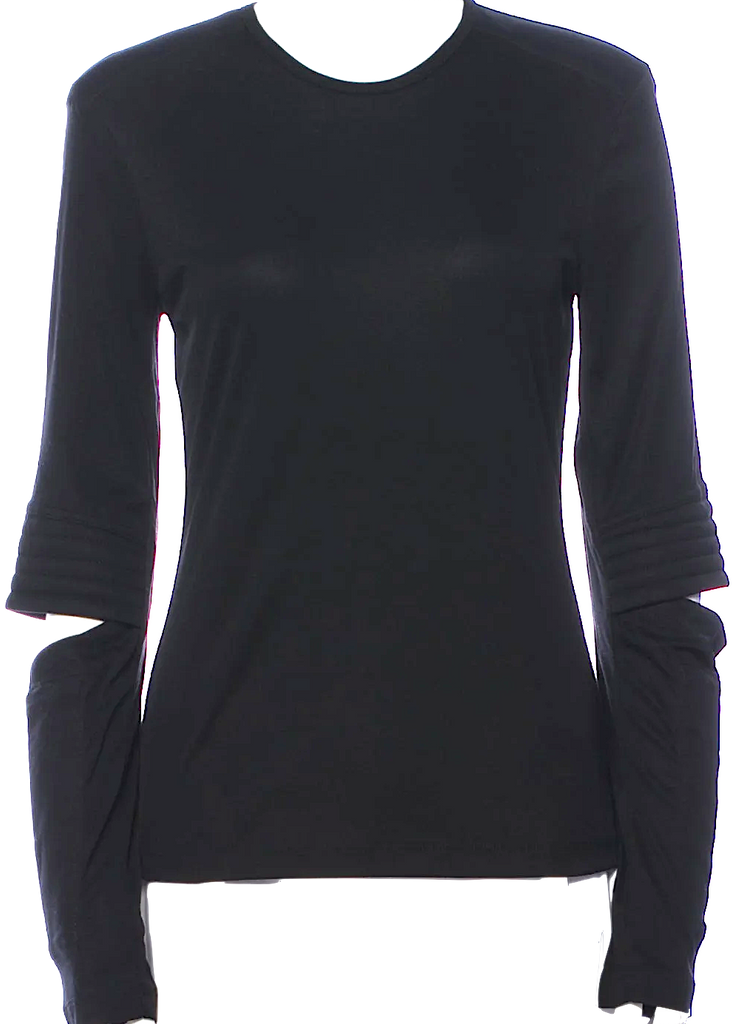 Helmut Lang NEW W/TAGS. Black Lyocell Elbow Cut-Out Accent Crew Neck Long Sleeve Top