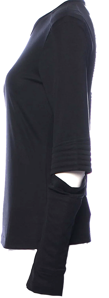 Helmut Lang NEW W/TAGS. Black Lyocell Elbow Cut-Out Accent Crew Neck Long Sleeve Top