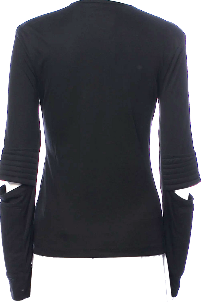 Helmut Lang NEW W/TAGS. Black Lyocell Elbow Cut-Out Accent Crew Neck Long Sleeve Top