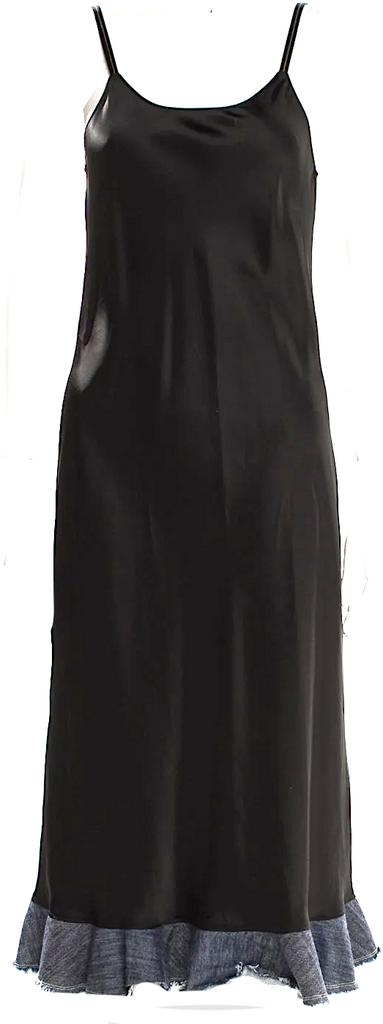 Helmut Lang NY. Black Triacetate Blend Hem Ruffle Long Dress