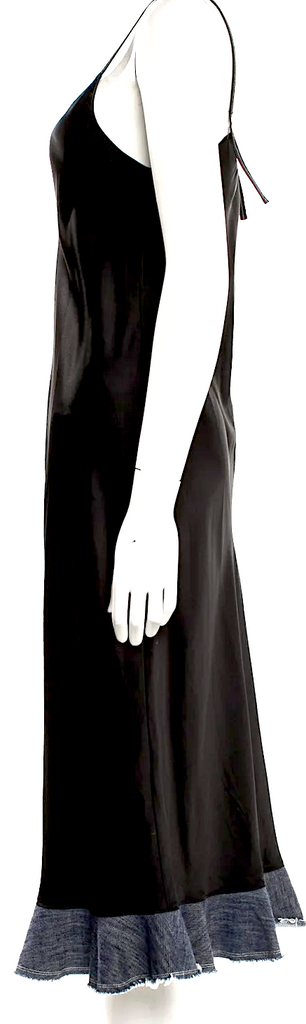 Helmut Lang NY. Black Triacetate Blend Hem Ruffle Long Dress