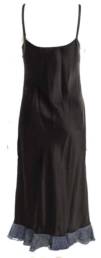 Helmut Lang NY. Black Triacetate Blend Hem Ruffle Long Dress