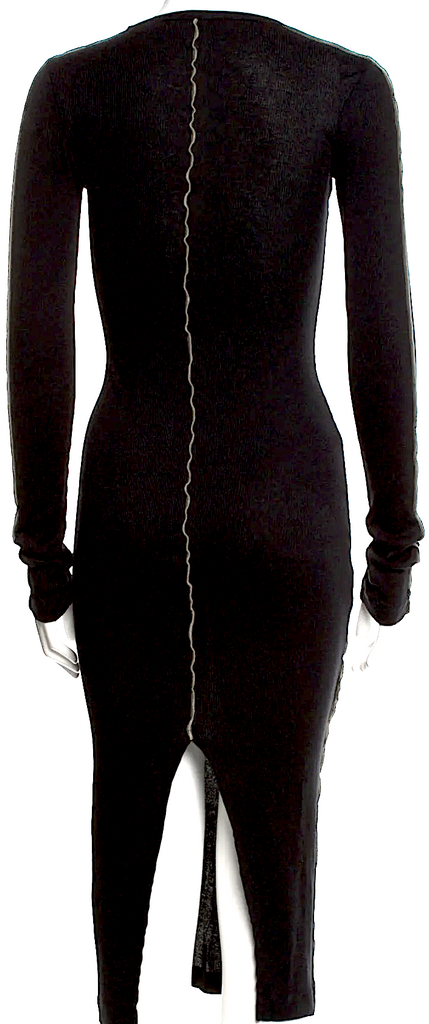 Helmut Lang Black Outseam Cotton BodyCon Crew Neck Midi Length Dress
