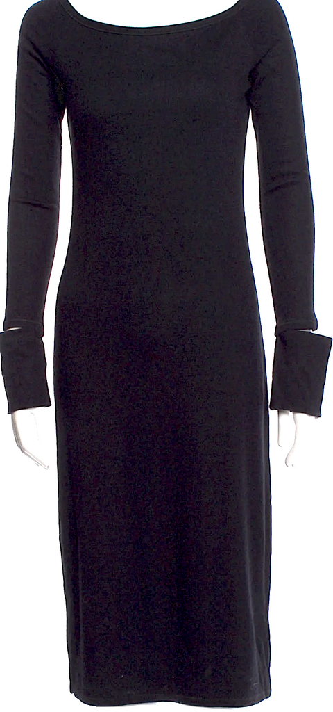 Helmut Lang NY. Black Nylon/Wool Blend Midi Length Dress