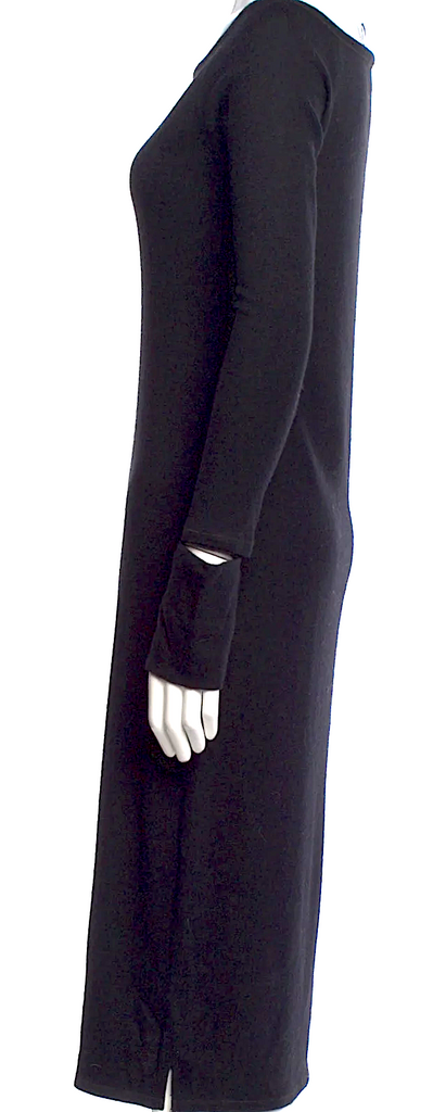 Helmut Lang NY. Black Nylon/Wool Blend Midi Length Dress