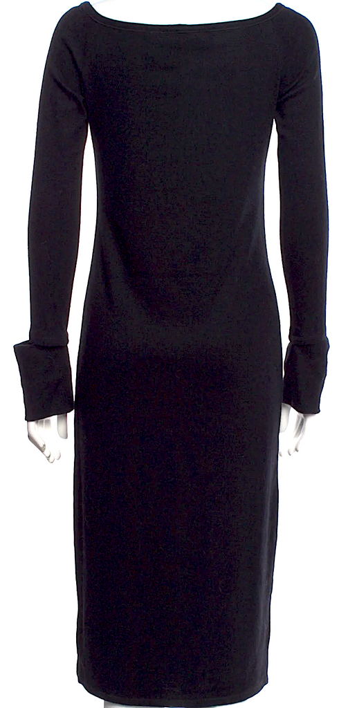 Helmut Lang NY. Black Nylon/Wool Blend Midi Length Dress