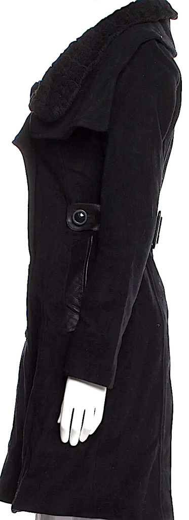 Mackage Black Wool Faux Fur Coat