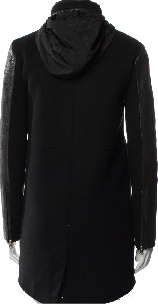 Mackage Black Wool & Leather Sleeve Faux Fur Coat w/Hood