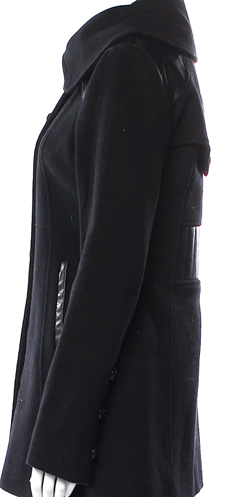 Mackage Quebec. Black Wool Leather Trim/Belt Peacoat