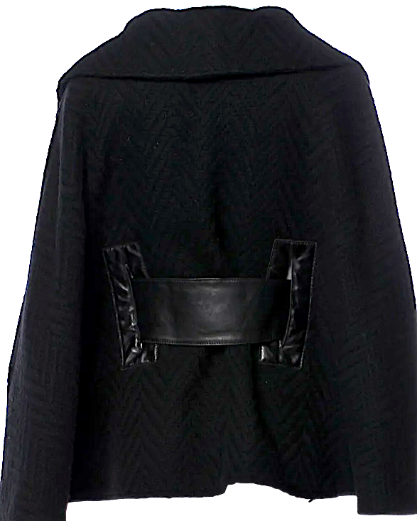 Mackage MONTREAL. Black Leather Accented Virgin Wool Sweater/Cape