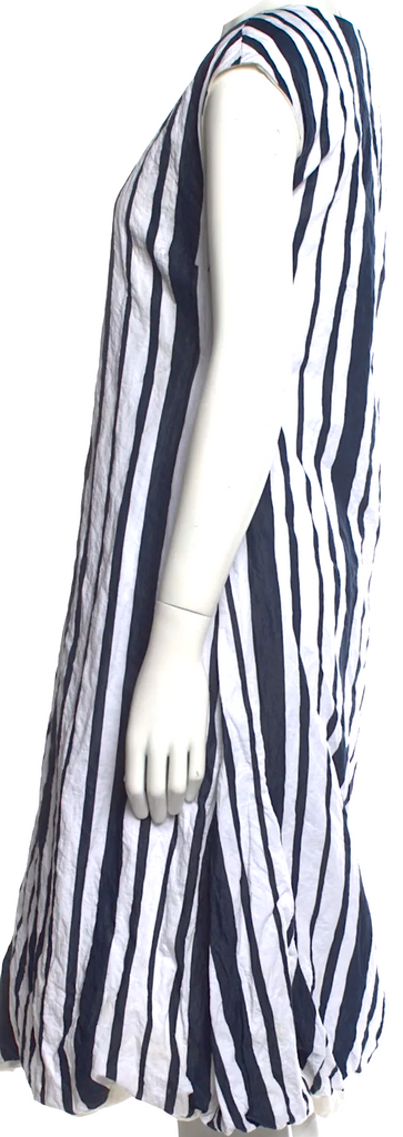 Hannoh Wessel Italy. Blue/White Cotton Striped Midi Length Dress