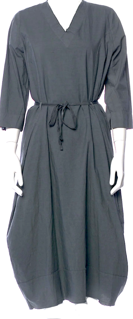 Hannoh Wessel Italy. Grey Cotton V-Neck Long Dress