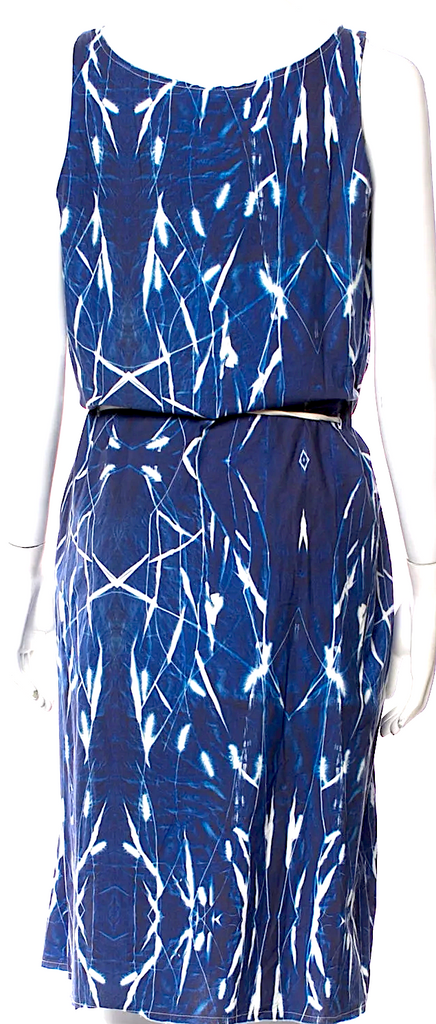 Hannoh Wessel Paris. Printed Cotton Midi Length Dress w/Sash Tie