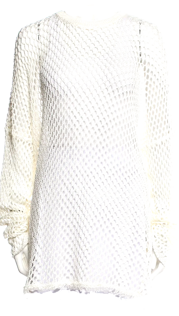 Isabel Benenato Italy. Open Knit Neutral Color Linen Bateau Neckline Tunic Top