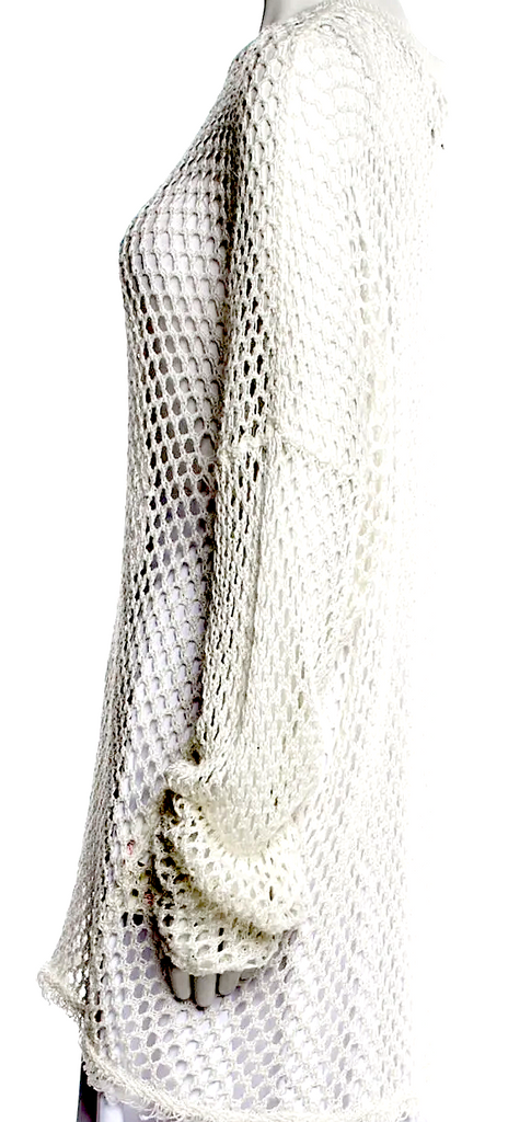 Isabel Benenato Italy. Open Knit Neutral Color Linen Bateau Neckline Tunic Top