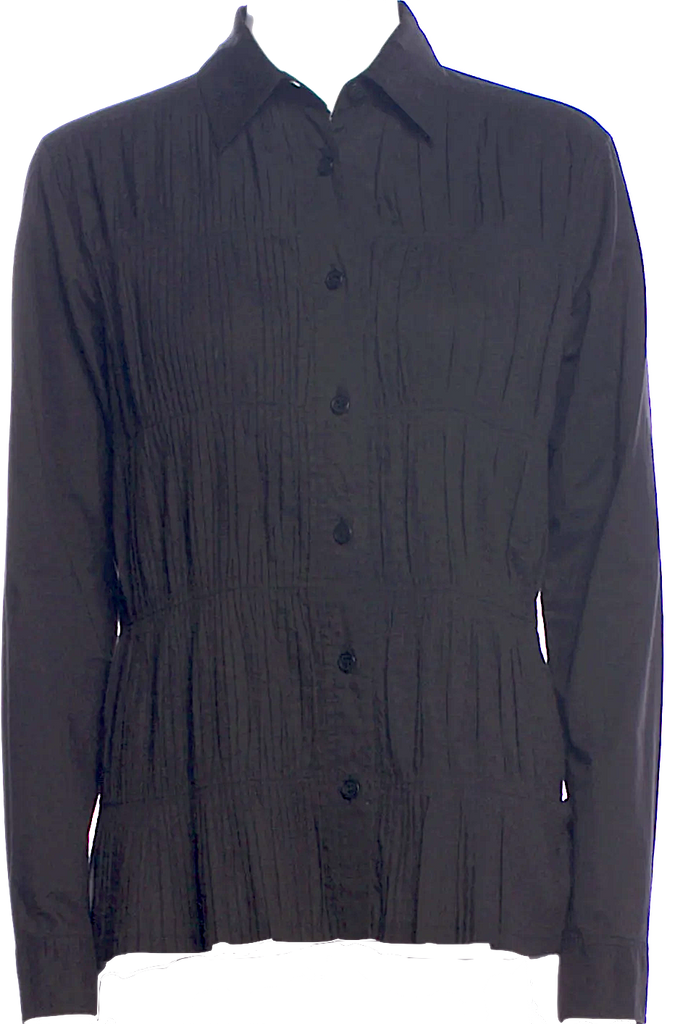Issey Miyake Japan. Fete. Black Cotton Blend Long Sleeve Button-Up Top