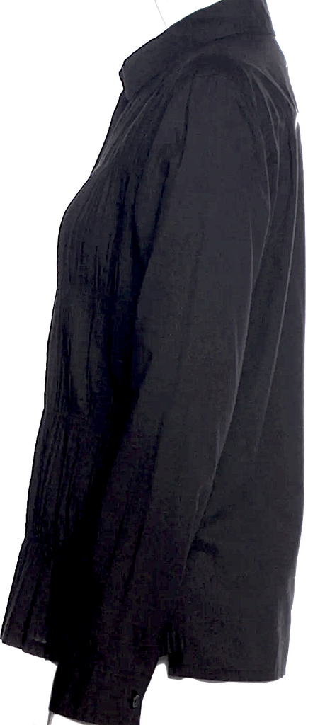 Issey Miyake Japan. Fete. Black Cotton Blend Long Sleeve Button-Up Top