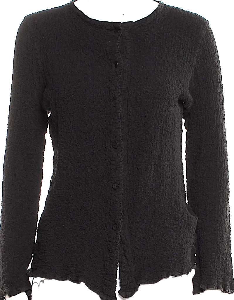 Issey Miyake Japan. "Me Line" Black Crew Neck Long Sleeve Button-Up Top