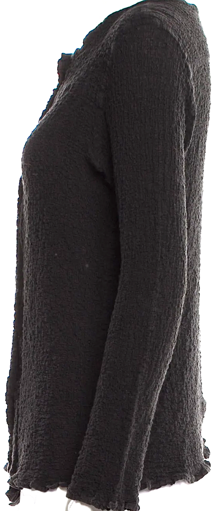 Issey Miyake Japan. "Me Line" Black Crew Neck Long Sleeve Button-Up Top