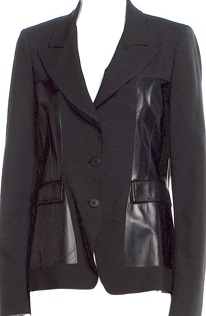 Ivan Grundahl Copenhagen Black Wool Black Leather Trim Accents Blazer