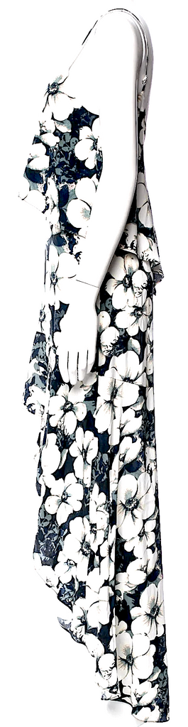 Intermix NY. Grey Floral Print Silk Long Dress