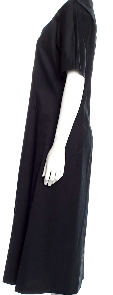 LA GARÇONNE MODERNE Black Cotton/Lycra Blend V-Neck Midi Length Dress