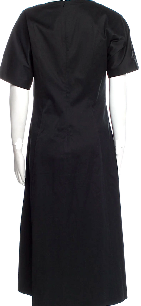 LA GARÇONNE MODERNE Black Cotton/Lycra Blend V-Neck Midi Length Dress