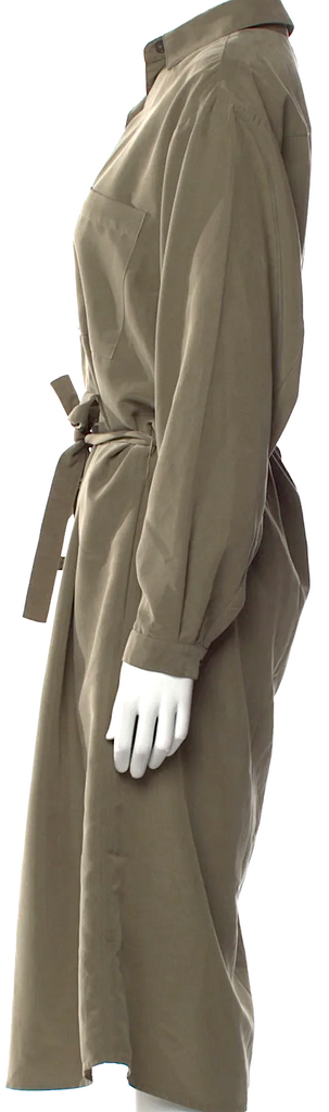 La Garçonne Moderne Green Rayon Blend Tie Waist Long Dress