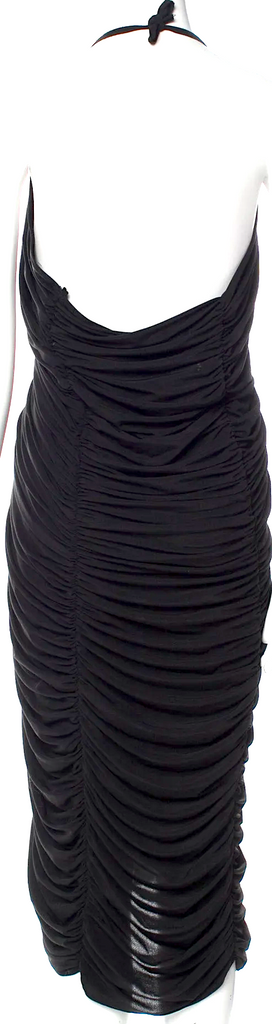 NORMA KAMALI NY. Black Ruched Halterneck Midi Length Dress