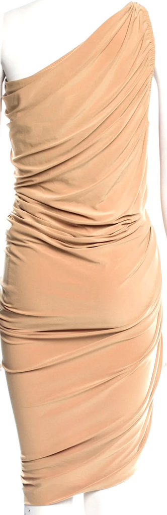 NORMA KAMALI NY. NEW. NWT. Neutral Color One-Shoulder Dress