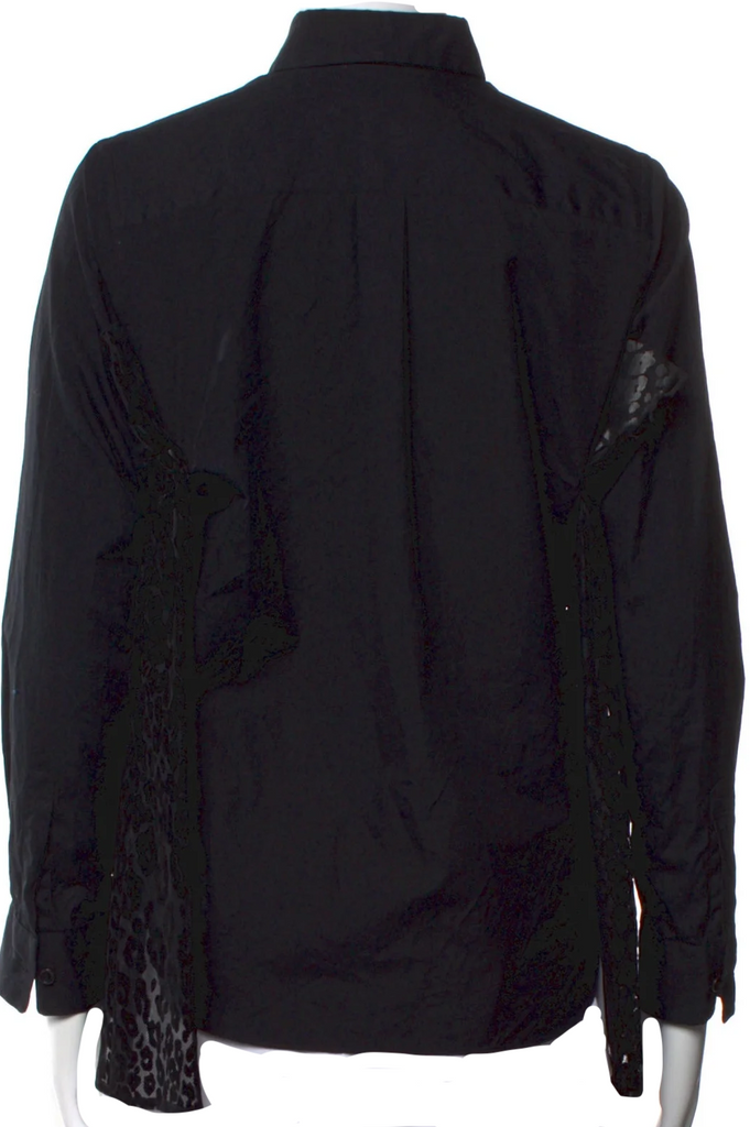 COMME DES GARCONS JAPAN. noir kei ninomiya. Black Cotton/Rayon Printed Long Sleeve Top