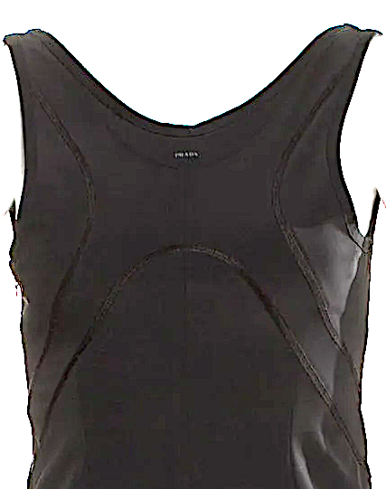PRADA ITALY. Black PolyTech/Elastane Sport Scoop Neck Mini Dress