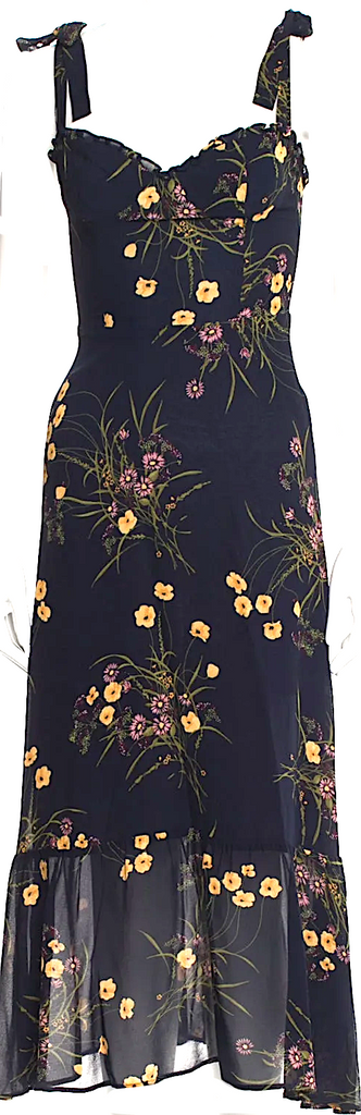 Reformation Blue Viscose Floral Print Long Dress