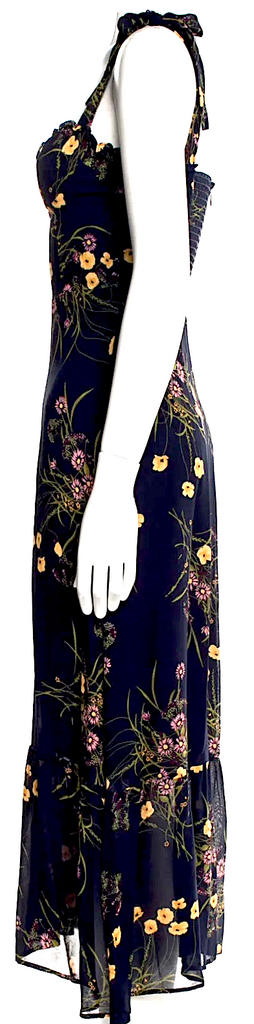 Reformation Blue Viscose Floral Print Long Dress