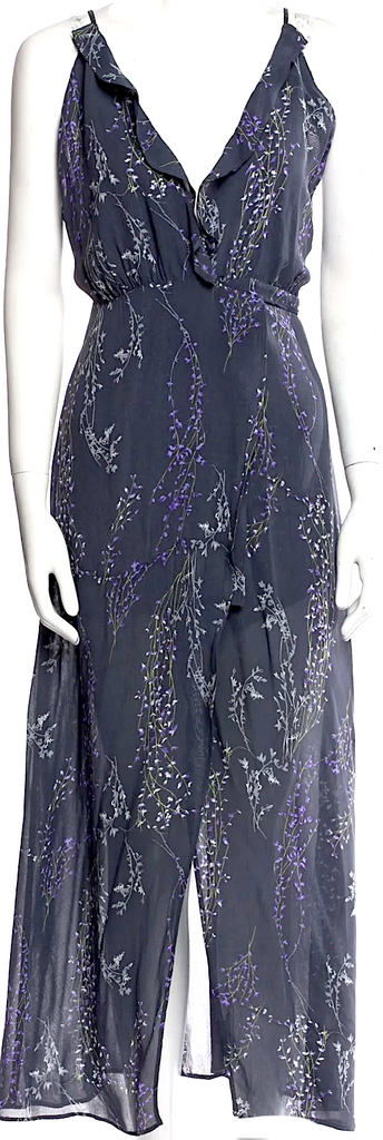 Reformation. Blue Ruffle Printed Long Dress