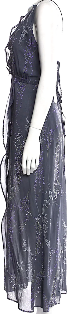 Reformation. Blue Ruffle Printed Long Dress