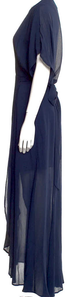 Reformation Blue Rayon Pleated Accents Plunge Neckline Long Dress