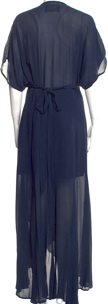 Reformation Blue Rayon Pleated Accents Plunge Neckline Long Dress
