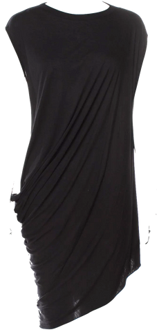 RICK OWENS Paris. Black PolyTech Cowl Neck Mini Dress