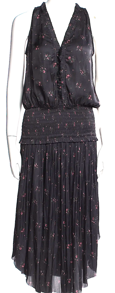 Ulla Johnson Black Semi-Sheer Floral Print Long Dress