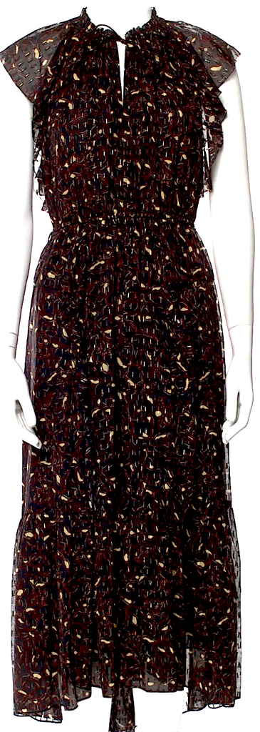 Ulla Johnson Black Silk Abstract Print Long Dress