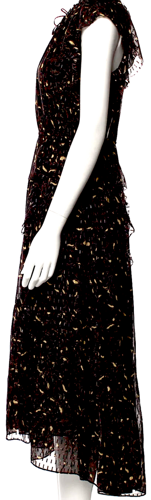 Ulla Johnson Black Silk Abstract Print Long Dress