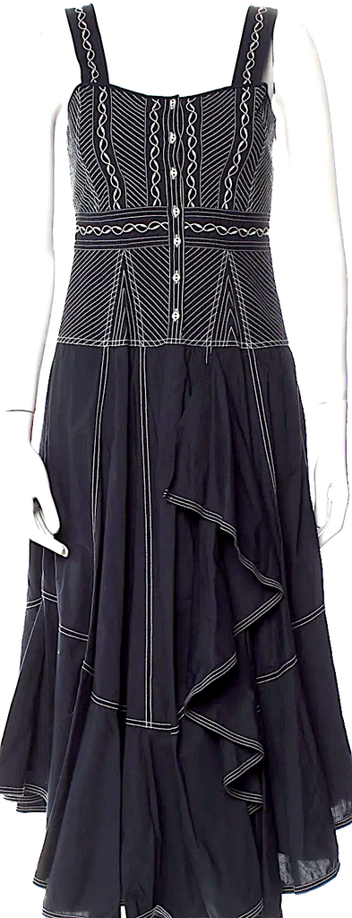 Ulla Johnson Cotton Ruffled & Embroidery Accents Striped Long Dress