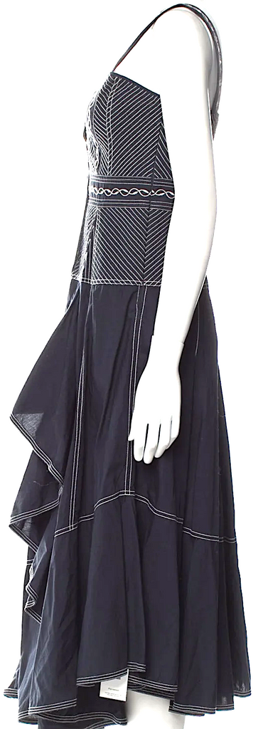 Ulla Johnson Cotton Ruffled & Embroidery Accents Striped Long Dress