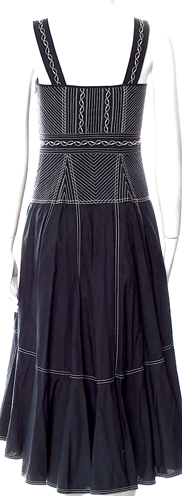 Ulla Johnson Cotton Ruffled & Embroidery Accents Striped Long Dress