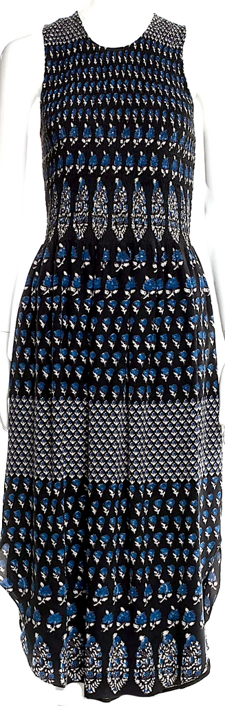 Ulla Johnson Black/Blue Printed Silk Long Dress
