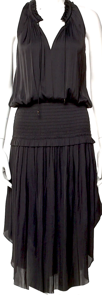 Ulla Johnson Black PolyTech Fabric V-Neck Long Dress
